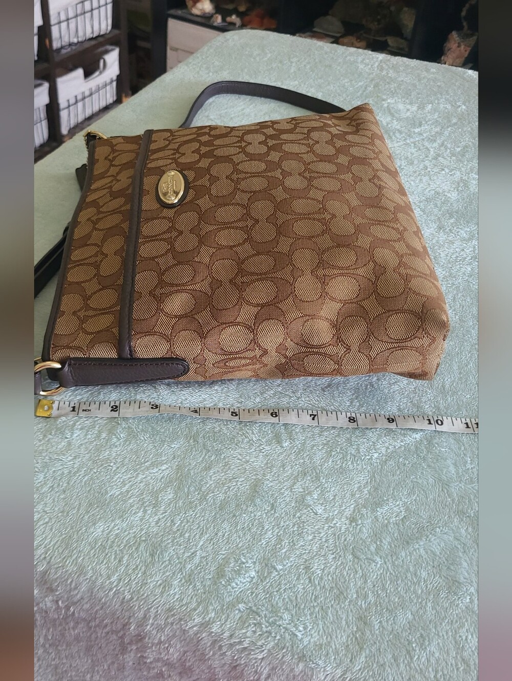 Coach Signature Brown Canvas Crossbody Bag - Picture 10 of 15